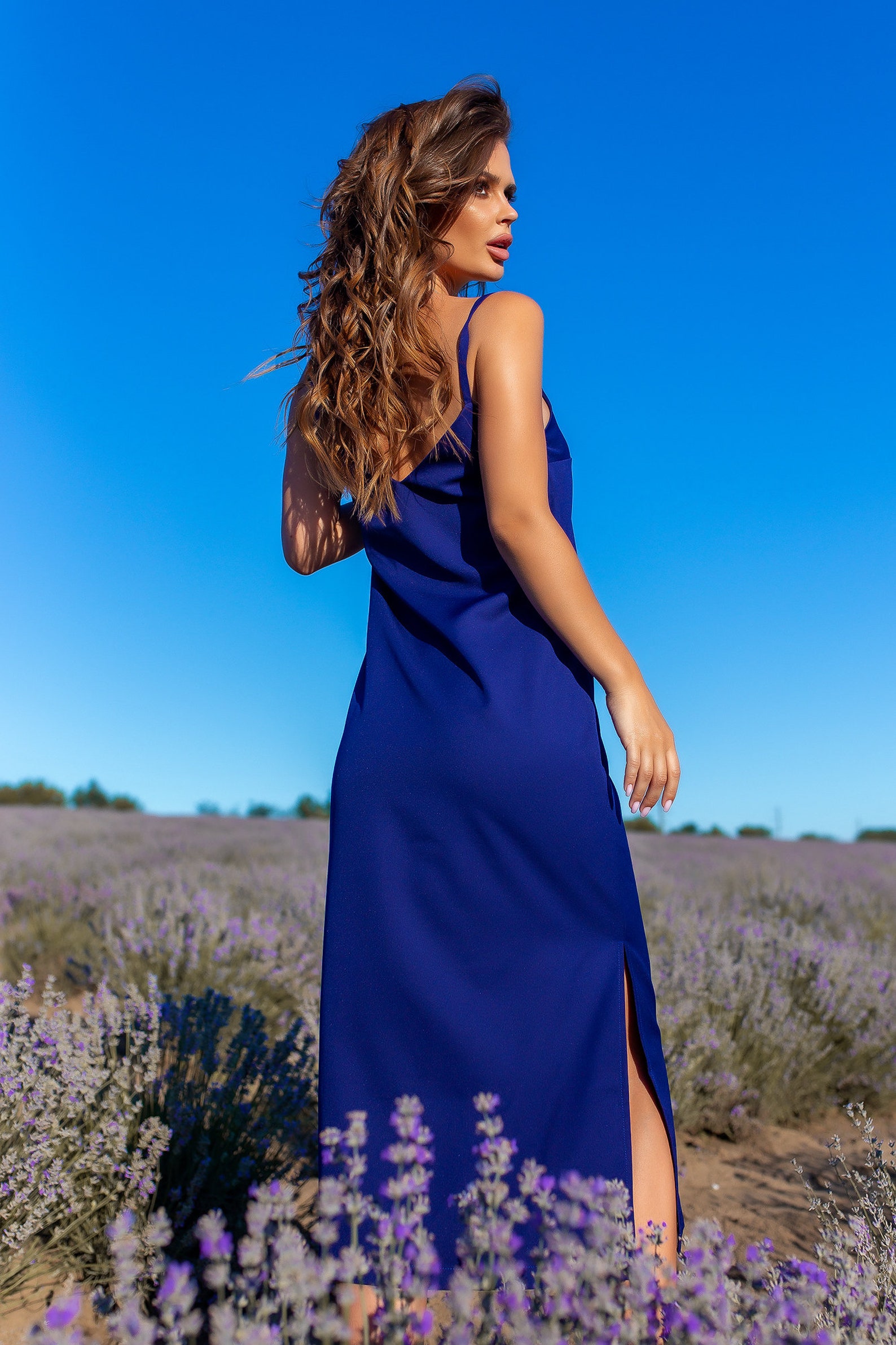 Sundress. Romantic blue dress. Special Occasion Midi Deep | Etsy