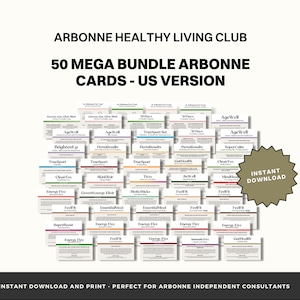 Set van 50 Arbonne-voorbeeldkaarten - The Ultimate Arbonne BUNDEL (VS-versie) | Direct downloaden en afdrukken | Arbonne: 30 dagen gezond leven