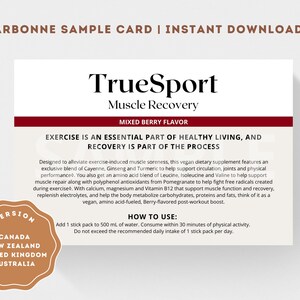 Arbonne TrueSport Muskelregeneration Musterkarten (Kanada, UK, AU, NZ) | Arbonne TrueSport Set | Sofort Download + Druck