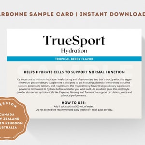 Arbonne TrueSport Hydratatie-voorbeeldkaarten (Canada, VK, AU, NZ) | Arbonne TrueSport-set | Direct downloaden + afdrukken