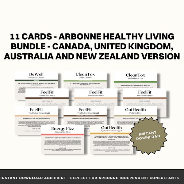 Arbonne 11 Pack Sample Cards Healthy Living Bundle (CA, UK, Au + Nz Version) | Instant Download + Print | Digital Download | Arbonne 30 Days