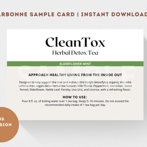Arbonne CleanTox Detox Thee Monsterkaarten (Amerikaanse versie) | Arbonne 30 Dagen Thee | Direct downloaden + afdrukken
