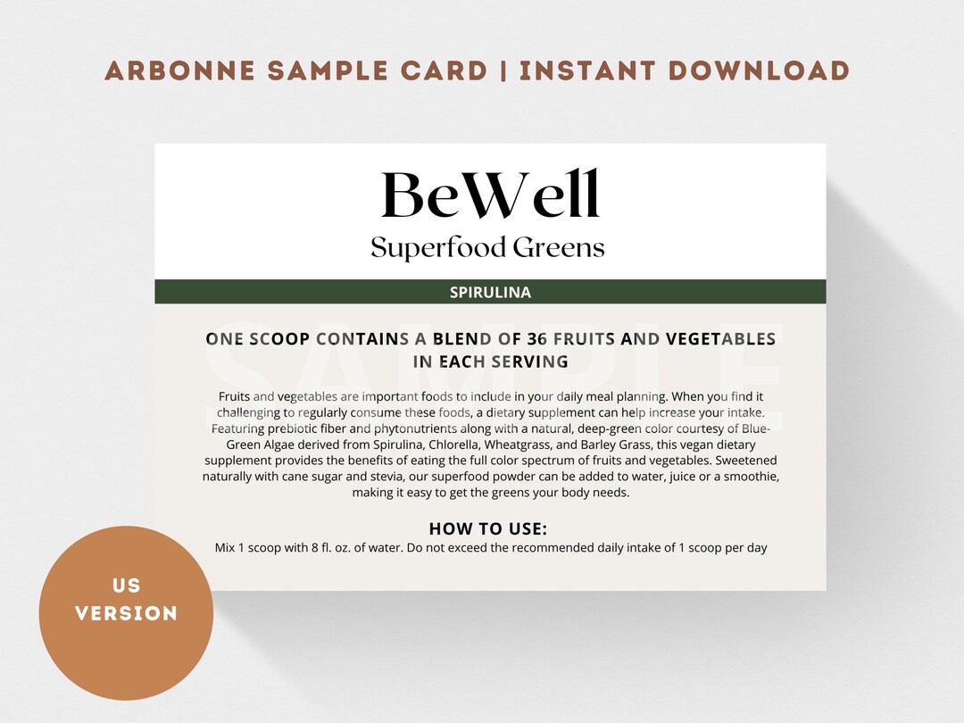 Arbonne Bewell Superfood Greens Sample Card US Version Arbonne Sample