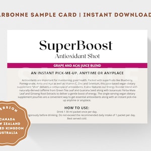 Arbonne SuperBoost Antioxidant Shot-voorbeeldkaart (Canada, VK, AU, NZ) | Direct downloaden + afdrukken