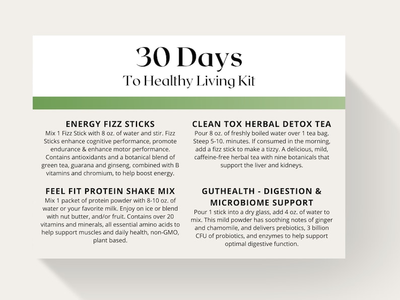Arbonne 30 Days to Healthy Living Sample Kit Card US Version CA , UK