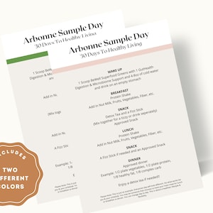Arbonne 30-daagse voorbeelddagkaarten (Amerikaanse versie) | Arbonne 30 dagen gezond leven | Voorbeeld Dagkaart | Direct downloaden + afdrukken