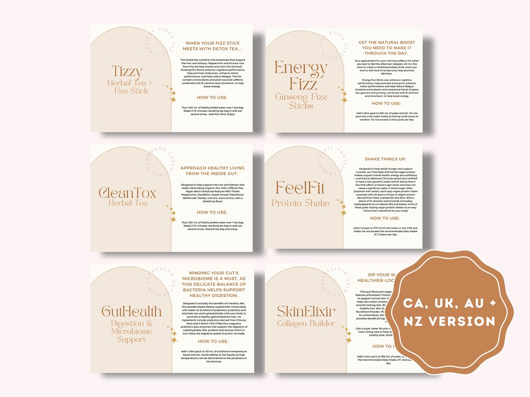 Arbonne Sample Cards 6 Bundle Canada, UK, AU NZ Version Fizz, Protein ...