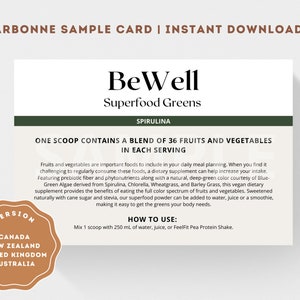 Arbonne BeWell Superfood Greens-voorbeeldkaart (Versie Canada, VK, AU, NZ) | Arbonne Proefpakket Kaart | Arbonne 30 Dagen | Directe download
