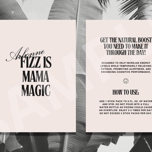 Gepersonaliseerde moderne Arbonne Energy Fizz Stick-voorbeeldkaart | Fizz is Mama Magic | Bruisend visitekaartje | Gevoed door bruisen | Direct downloaden