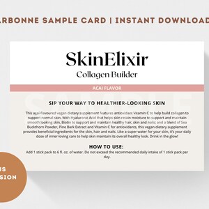 Arbonne SkinElixir-monsterkaart (Amerikaanse versie) | Arbonne Proefpakketkaart | Direct downloaden + afdrukken