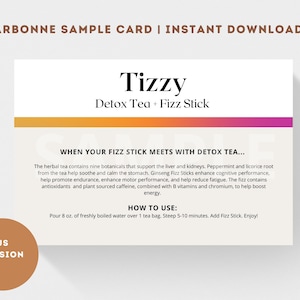 Arbonne Tizzy Voorbeeldkaart (Amerikaanse versie) Arbonne Detox Thee en Fizz Stick | Direct downloaden + afdrukken
