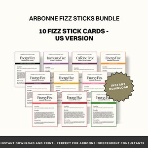 Arbonne 10-kaarten - Fizz Sticks BUNDEL (VS-versie) | Arbonne-bruissticks | Immuniteit bruisen | Cafeïnevrije proefkaart | Direct downloaden
