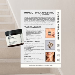 NIEUWE probiotische kaart Arbonne OmniGut | Moderne voorbeeldkaart Arbonne-voeding | Direct downloaden