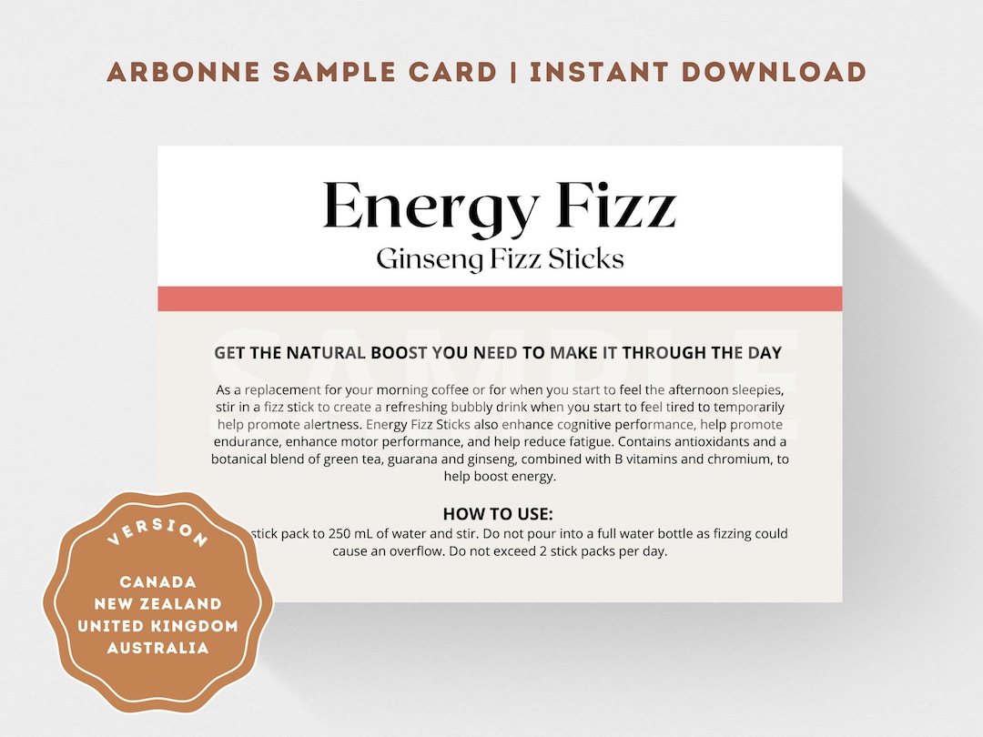 Arbonne Energy Fizz Stick Sample Card canada, UK, AU, NZ Arbonne Fizz