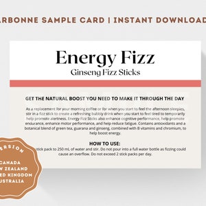 Arbonne Energy Fizz Stick-voorbeeldkaart (Canada, VK, AU, NZ) | Arbonne Fizzsticks | Arbonne Proefpakket Kaart | Directe download
