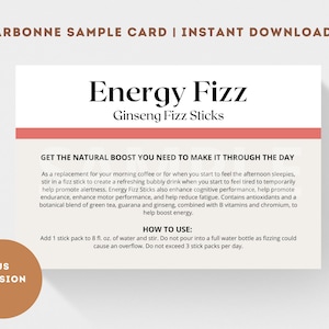 Arbonne Energy Fizz Stick Voorbeeldkaart (Amerikaanse versie) | Arbonne bruissticks | Arbonne Proefpakketkaart | Direct downloaden + afdrukken