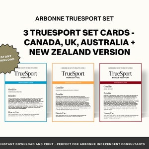 Arbonne TrueSport Set Bundle Sample Cards (CA, UK, Au + Nz-versie) | Arbonne TrueSport-set | TrueSport-hydratatie, spierherstel | Direct