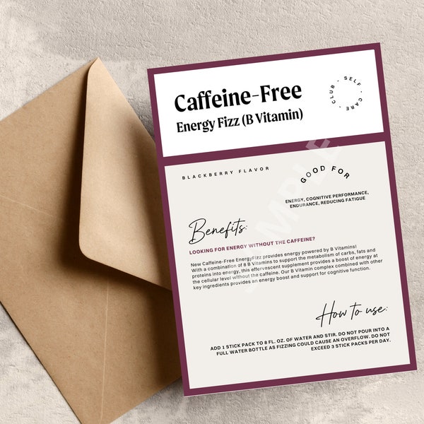 NEW Arbonne Caffeine-Free x 2 Energy Fizz Stick Sample Card (US Version) | Arbonne Fizz | Arbonne Sample Kit Card | Instant Download + Print