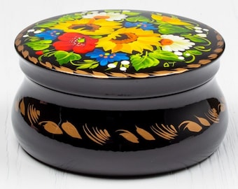 Ukrainian Small Trinket Box, Hand Painted Jewelry Box, Unique Lacquer Box, Decorative Ring Box, Handmade Gift Petrykivka Ukraine Shop, S221