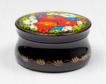 Ukrainian Small Decorative Box, Unique Hand Painted Lacquer Box, Handmade Jewelry Box, Trinket Ring Box, Petrykivka Gift Ukraine Shop, S121