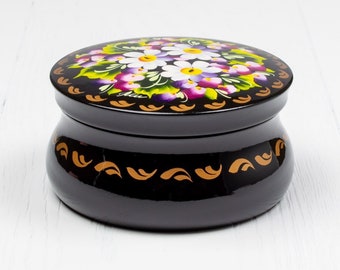 Ukrainian Small Lacquer Box, Handmade Jewelry Box, Trinket Ring Box, Unique Hand Painted Decorative Box, Petrykivka Gift Ukraine Shop, S072