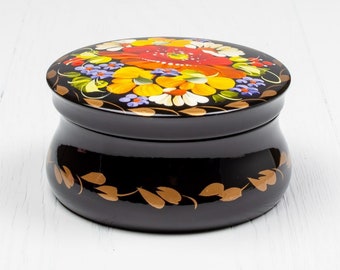 Ukrainian Small Lacquer Box, Unique Decorative Box, Hand Painted Jewelry Box, Trinket Ring Box, Handmade Petrykivka Gift Ukraine Shop, S131