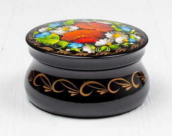 Ukrainian Small Trinket Box, Unique Lacquer Box, Hand Painted Jewelry Box, Decorative Ring Box, Handmade Gift Petrykivka Ukraine Shop, S181