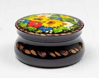 Ukrainian Small Trinket Box, Hand Painted Jewelry Box, Unique Lacquer Box, Decorative Ring Box, Handmade Gift Petrykivka Ukraine Shop, S221