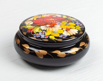 Ukrainische kleine Lackbox, einzigartige dekorative Box, handbemalte Schmuckschatulle, Schmuck-Ring-Box, handgemachtes Petrykivka-Geschenk Ukraine Shop, S131