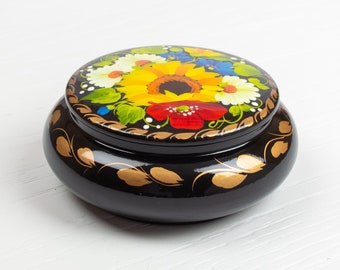 Ukrainian Small Decorative Box, Unique Lacquer Box, Hand Painted Jewelry Box, Trinket Ring Box, Handmade Gift Petrykivka Ukraine Shop, S221
