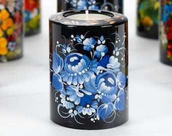 Ukrainian Hand Painted Tea Light Candle Holder, Christmas Candle Holder, Tealight Candlestick Holder, Petrykivka Gift Ukraine Seller, S022