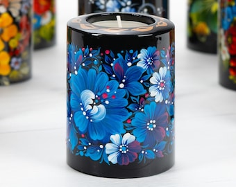 Ukrainian Hand Painted Tea Light Candle Holder, Christmas Tealight Candle Holder, Candlestick Holder, Petrykivka Gift Ukraine Seller, S211