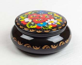 Ukrainian Small Decorative Box, Hand Painted Jewelry Box, Trinket Ring Box, Unique Handmade Lacquer Box, Petrykivka Gift Ukraine Shop, S071