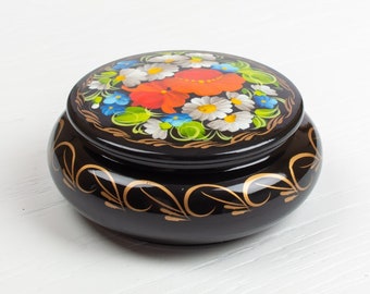 Ukrainian Small Jewelry Box, Unique Lacquer Box, Hand Painted Decorative Box, Trinket Ring Box, Handmade Gift Petrykivka Ukraine Shop, S181