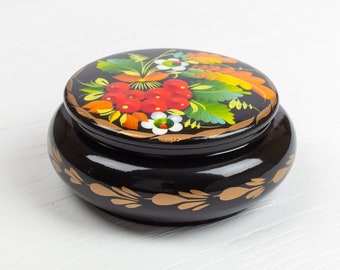 Ukrainian Small Decorative Box, Trinket Ring Box, Unique Handmade Lacquer Box, Hand Painted Jewelry Box, Petrykivka Gift Ukraine Shop, S032