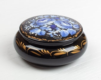 Ukrainian Small Decorative Box, Hand Painted Jewelry Box, Trinket Ring Box, Unique Handmade Lacquer Box, Petrykivka Gift Ukraine Shop, S022