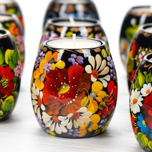 Ukrainian Hand Painted Tea Light Candle Holder, Tealight Christmas Candle Holder, Candlestick Holder, Petrykivka Gift Ukraine Seller, S131 image 1