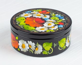 Ukrainian Small Decorative Box, Hand Painted Jewelry Box, Unique Lacquer Box, Trinket Ring Box, Handmade Gift Petrykivka Ukraine Shop, S181