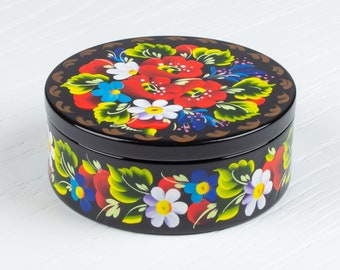 Ukrainian Small Decorative Box, Hand Painted Jewelry Box, Trinket Ring Box, Unique Handmade Lacquer Box Petrykivka Gift Ukraine Shop, S071