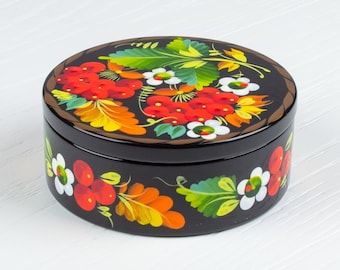 Ukrainian Small Decorative Box, Trinket Ring Box, Unique Handmade Lacquer Box, Hand Painted Jewelry Box, Petrykivka Gift Ukraine Shop, S032