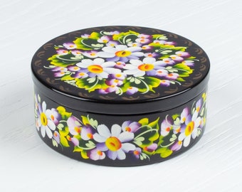 Ukrainian Small Lacquer Box, Handmade Jewelry Box, Trinket Ring Box, Unique Hand Painted Decorative Box, Petrykivka Gift Ukraine Shop, S072