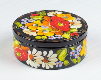 Ukrainian Small Lacquer Box, Unique Decorative Box, Hand Painted Jewelry Box, Trinket Ring Box, Handmade Petrykivka Gift Ukraine Shop, S131