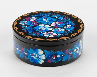 Ukrainian Small Decorative Box, Hand Painted Jewelry Box, Trinket Ring Box, Unique Handmade Lacquer Box Petrykivka Gift Ukraine Shop, S211