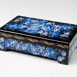 Ukrainian Large Jewelry Box, Hand Painted Lacquer Box, Handmade Unique Trinket Decorative Box Casket, Petrykivka Gift Ukraine Shop, S022