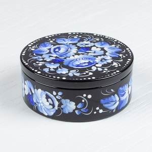 Ukrainian Small Decorative Box, Hand Painted Jewelry Box, Trinket Ring Box, Unique Handmade Lacquer Box Petrykivka Gift Ukraine Shop, S022 image 1