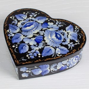 Ukrainian Hand Painted Heart Jewelry Box, Large Jewelry Box, Lacquer Trinket Jewelry Box, Decorative Box, Petrykivka Gift Ukraine Shop, S022