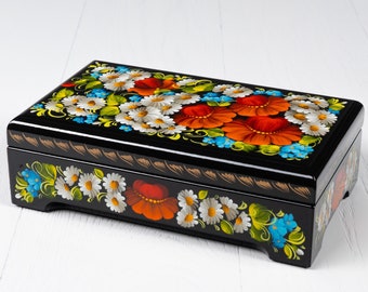 Ukrainian Large Lacquer Box, Unique Jewelry Box, Handmade Hand Painted Decorative Box, Trinket Casket, Petrykivka Gift Ukraine Shop, S181