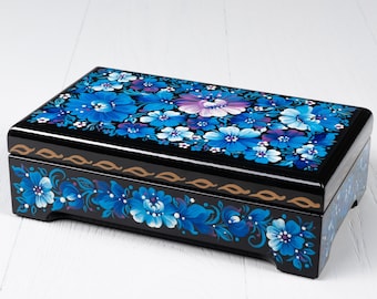 Ukrainian Large Jewelry Box, Hand Painted Lacquer Box, Handmade Unique Decorative Trinket Box Casket, Petrykivka Gift Ukraine Shop, S211