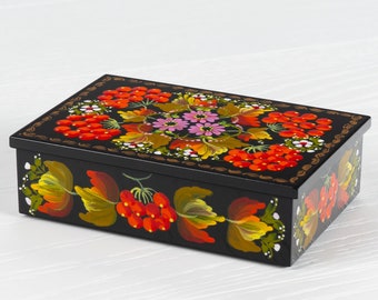 Ukrainian Hand Painted Decorative Box, Unique Lacquer Box, Handmade Rectangular Trinket Jewelry Casket, Petrykivka Gift Ukraine Shop, S171