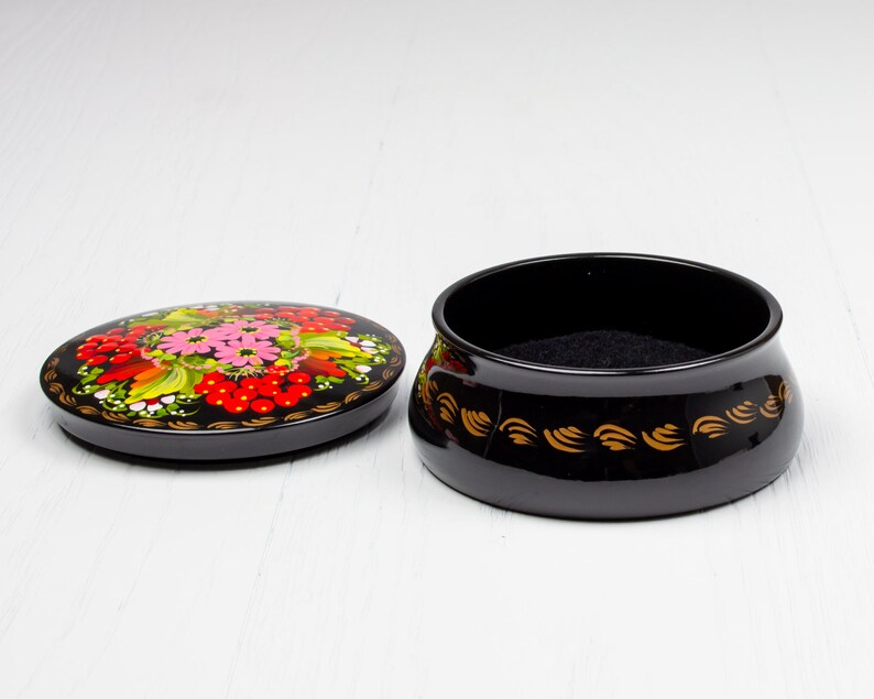 Trinket Ring Box Unique Decorative Box Small Lacquer Box Ukrainian Gift Petrykivka S171 Hand Painted Jewelry Box Handmade Wedding Favor